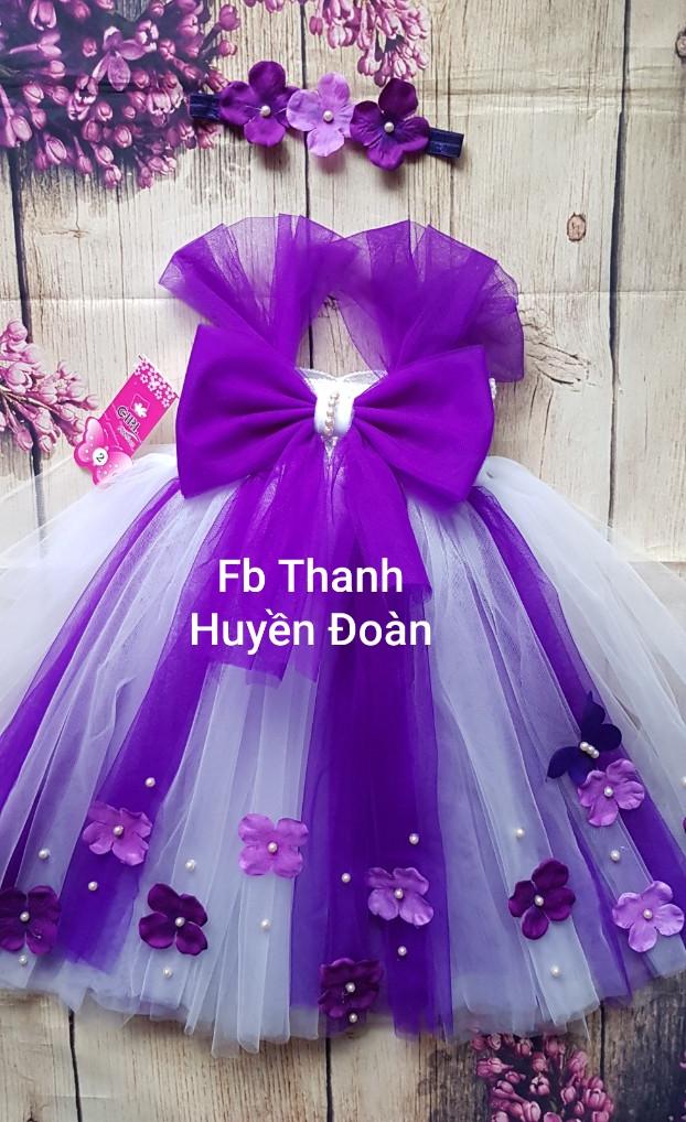 Váy Tutu Công chúa Tím huế xen trắng - Nơ