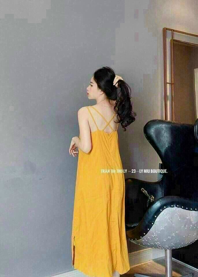 Đầm voan đũi hai dây chéo lưng chất voan dày dặn siêu đẹp form xuông dễ mặc m0019