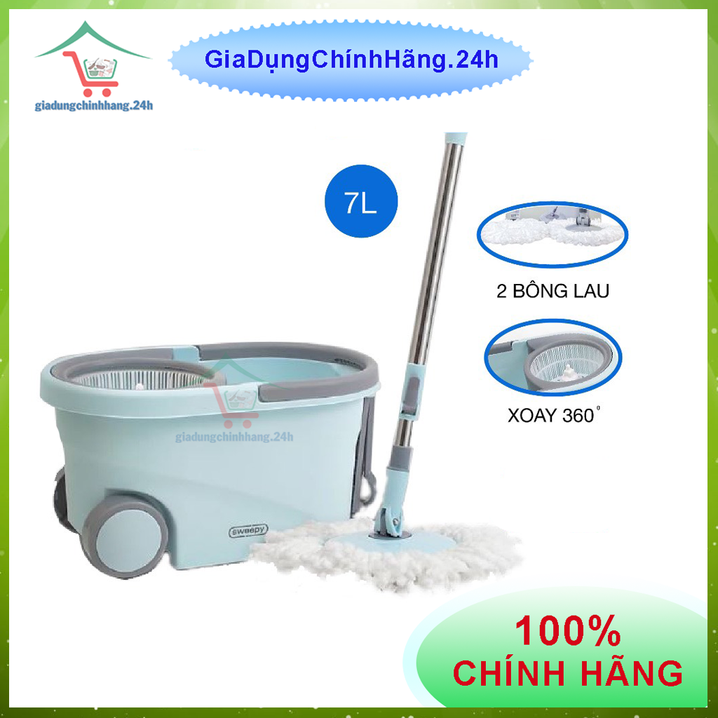 🌺 bộ cây lau nhà xoay tay sweepy etm971 lock&lock - chính hãng