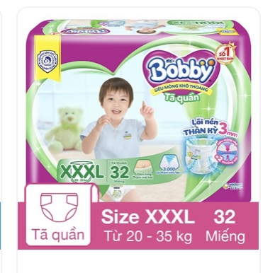 Tã quần Bobby size XXXL 32 miếng 20 - 35 kg