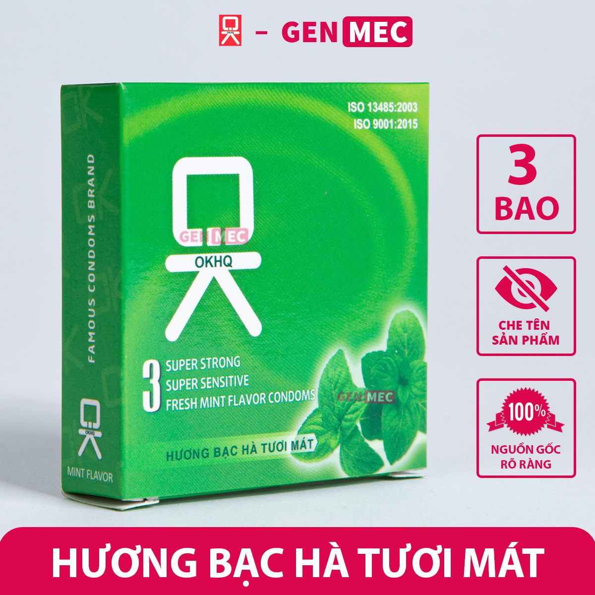 Bao cao su OK HK Hương Bạc Hà - Siêu Khoái Cảm - Siêu Thăng Hoa - BCS OK HK Hôp 3 bao - Genmec