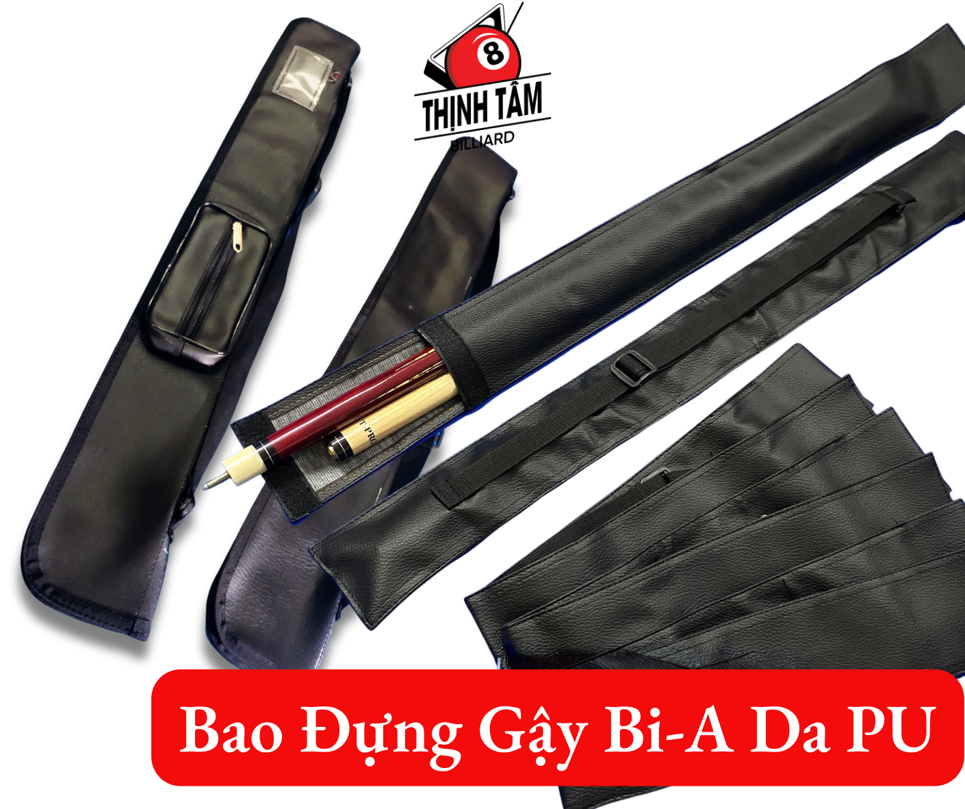 Bao đựng cơ bida, gậy bi-a da pu có quai đeo