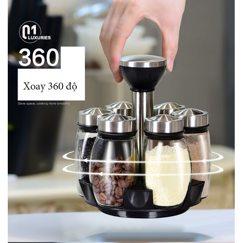 Kệ gia vị-9207-hộp đựng gia vị 6 lọ thủy tinh cao cấp - kệ gia vị-9207