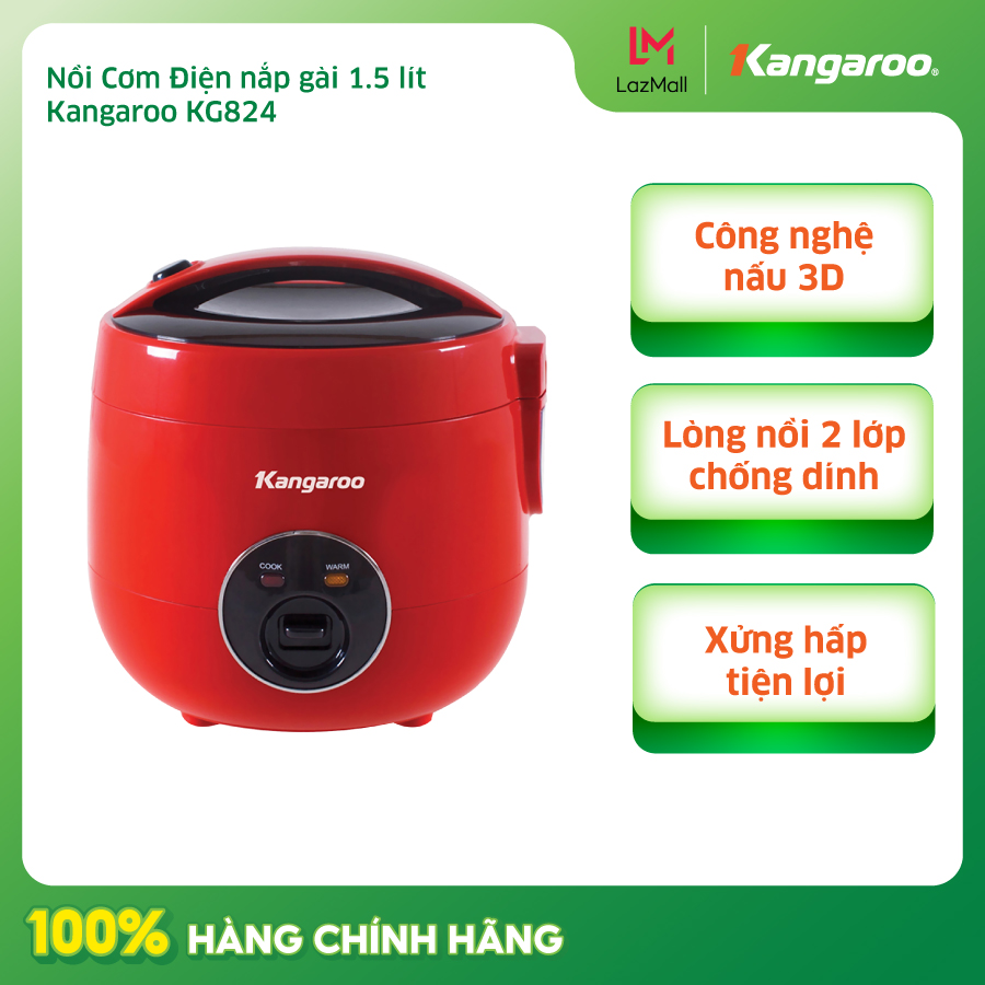 Nồi cơm điện kangaroo kg824 - nắp gài 1.5l - công nghệ ủ ấm 3d - hàng chính hãng