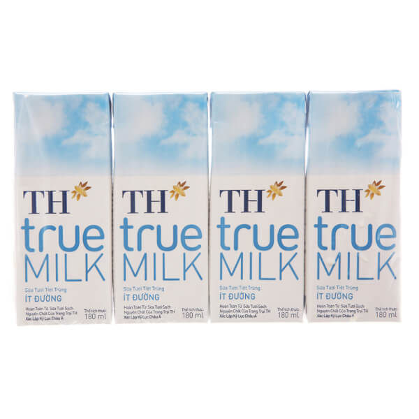 Sữa tươi tiệt trùng TH true Milk ít đường 180ml lốc 4 hộp Date 13 08 2023