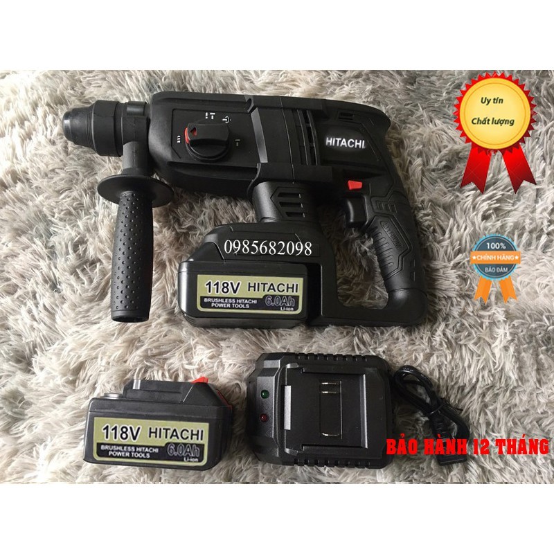 Máy khoan bê tông dùng pin HITACHI 118VF-2 pin khủng 10 cell