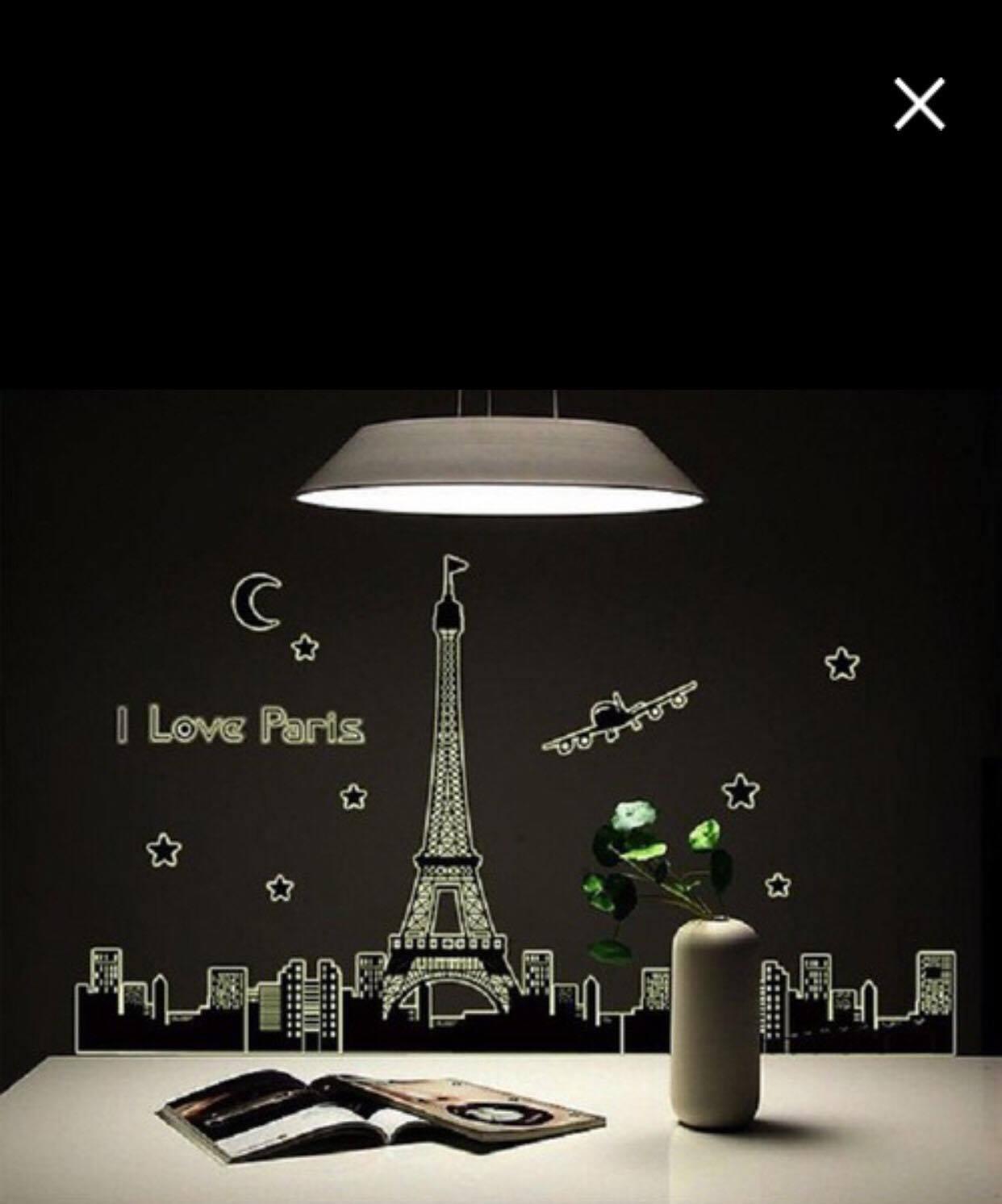 Decal dán tường dạ quang mẫu tháp Paris