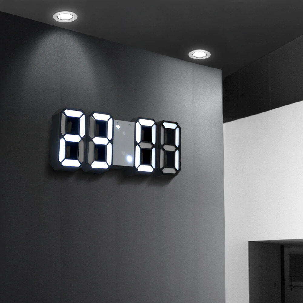 Sáng Tạo 3D LED đồng hồ treo tường đồng hồ kỹ thuật số báo động bằng giọng nói Đồng hồ tự động cảm nhận ánh sáng lịch nhiệt kế đồng hồ điện tử kỹ thuật số