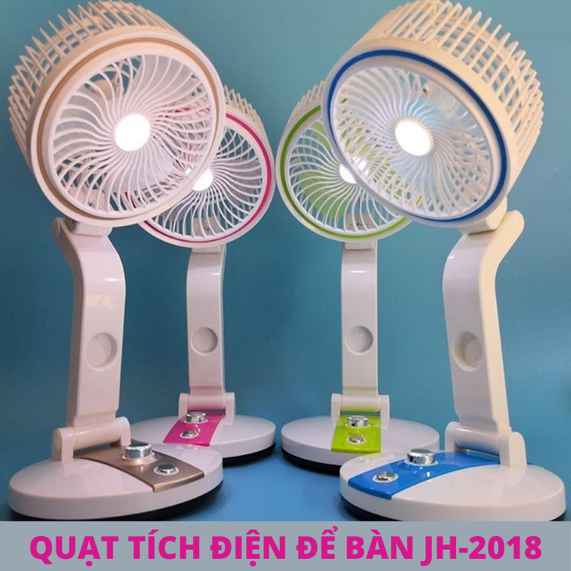 Quạt mini để bàn, quạt mini cầm tay sạc điện có đèn Led giá rẻ, quạt tích điện mini, Quạt sạc tích điện gấp gọn đa năng để bàn Mini JH-2018 có đèn LED tiện ích- Thời gian sử dụng lên tới 8h