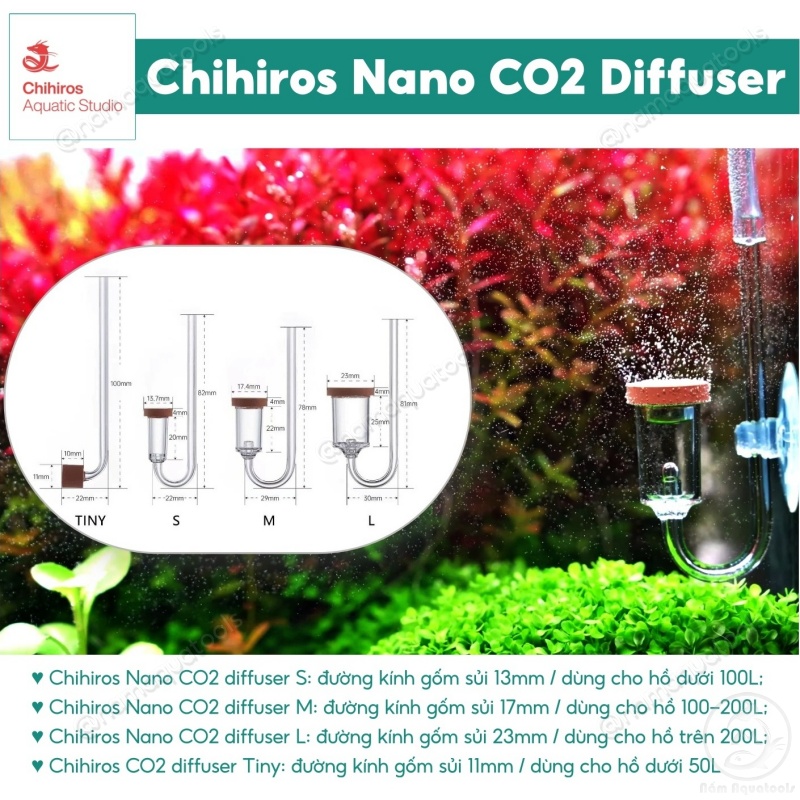 Chihiros nano co2 diffuder cao cấp | sủi co2 chihiros siêu mịn cho hồ cá thuỷ sinh