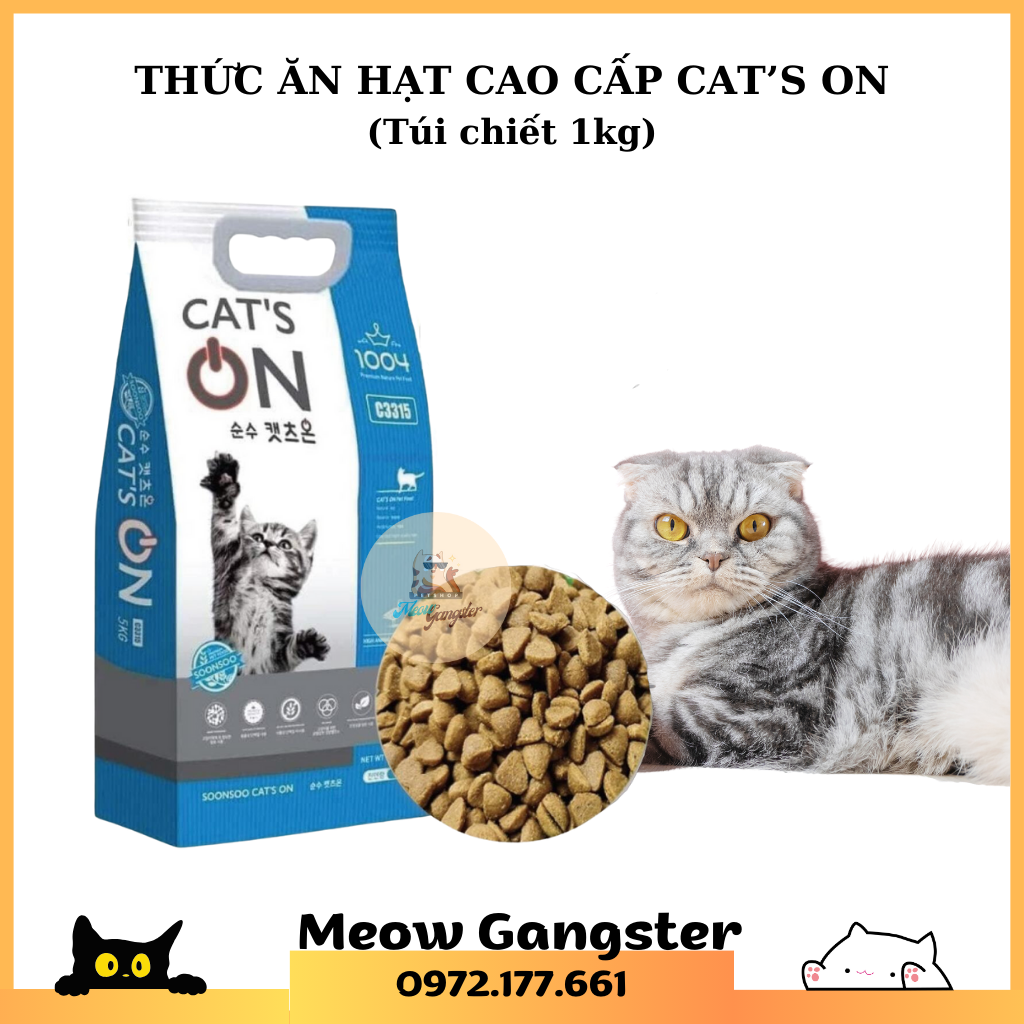 Hạt cho mèo Cats On Túi 1kg, Hạt cho mèo mọi lứa tuổi, Thức ăn mèo con Cats On Túi 1kg nhập khẩu Hàn Quốc