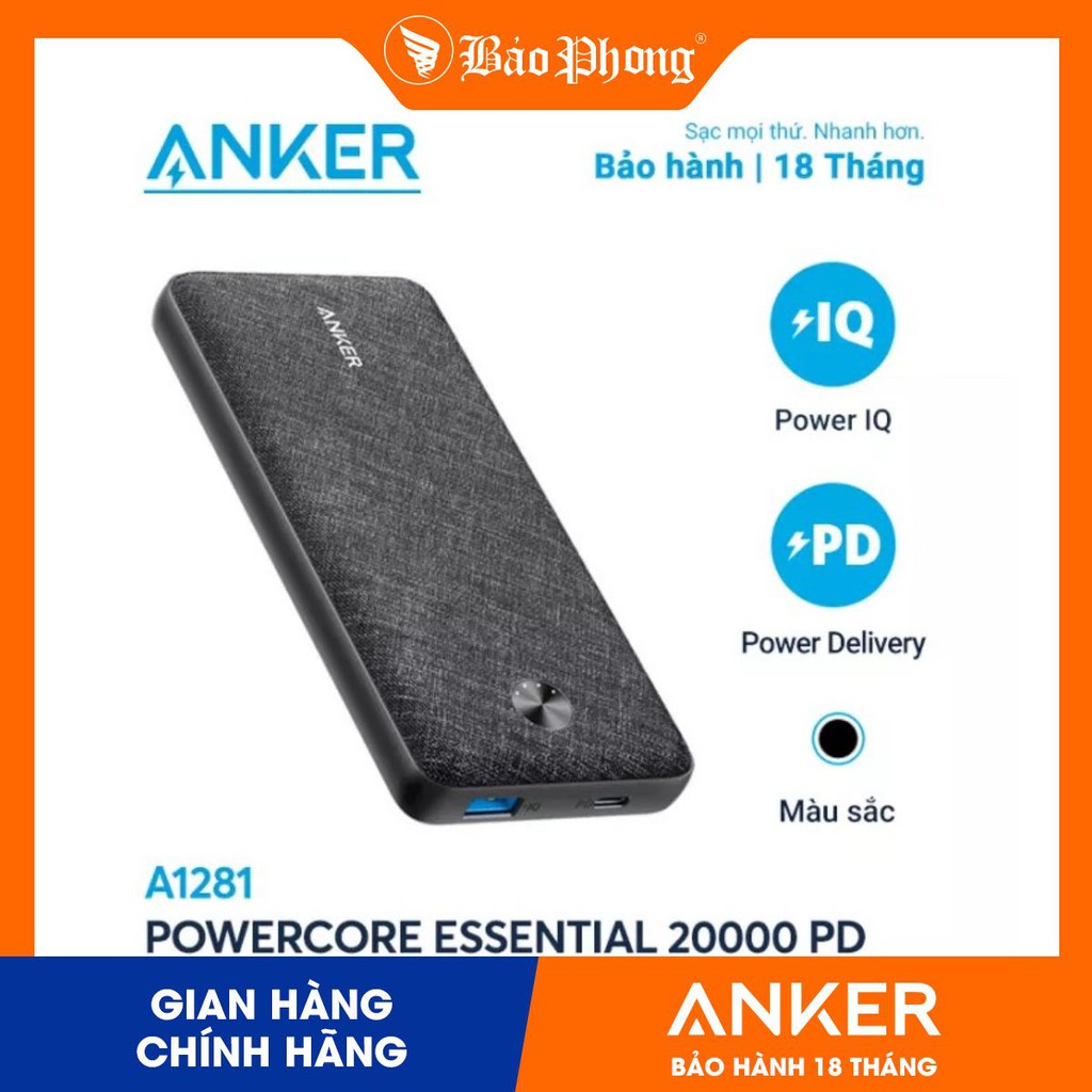 Pin dự phòng ANKER A1281 PowerCore Essential 20000 mAh IQ + PD