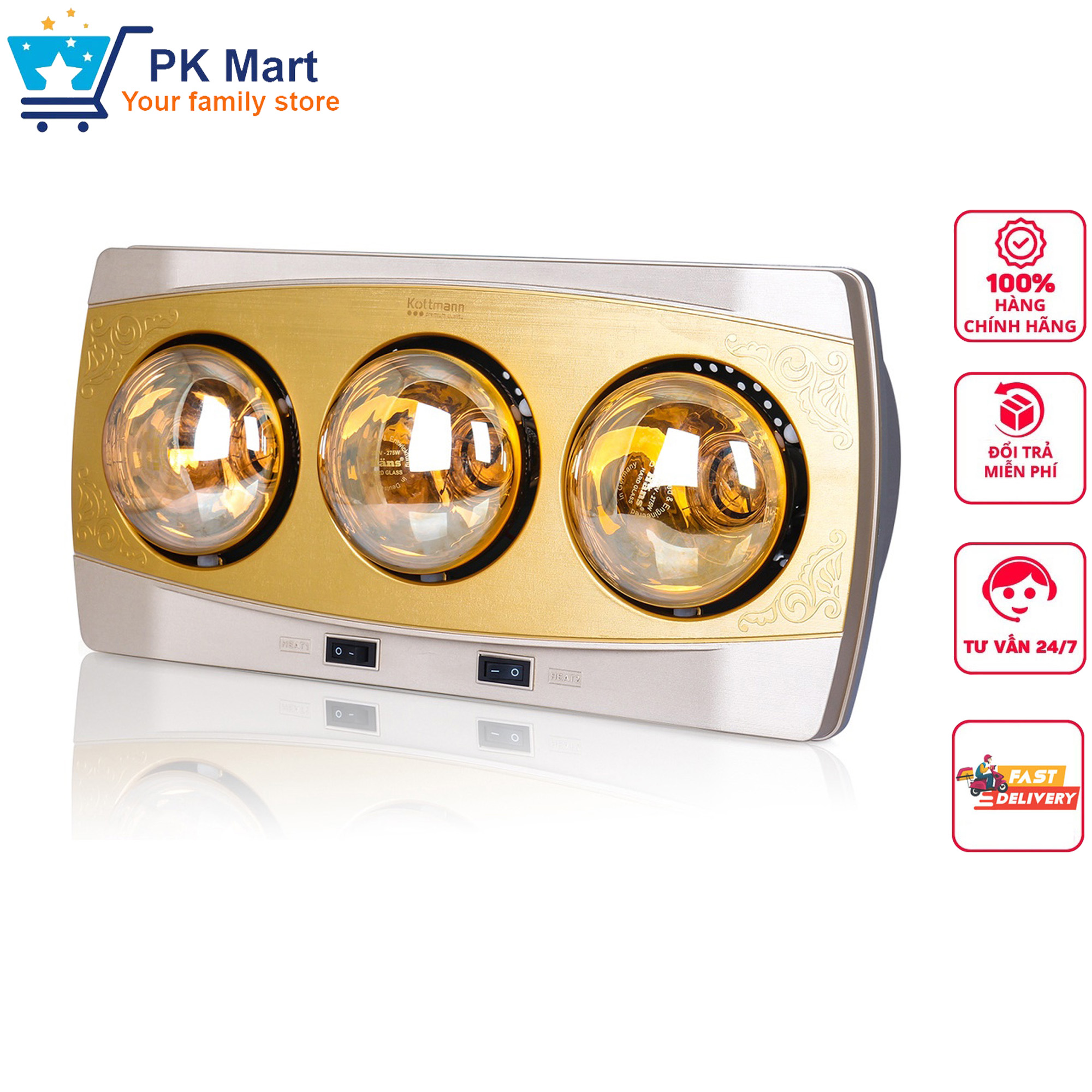 Đèn sưởi nhà tắm 3 bóng treo tường Kottmann K3B-H - Hàng công ty