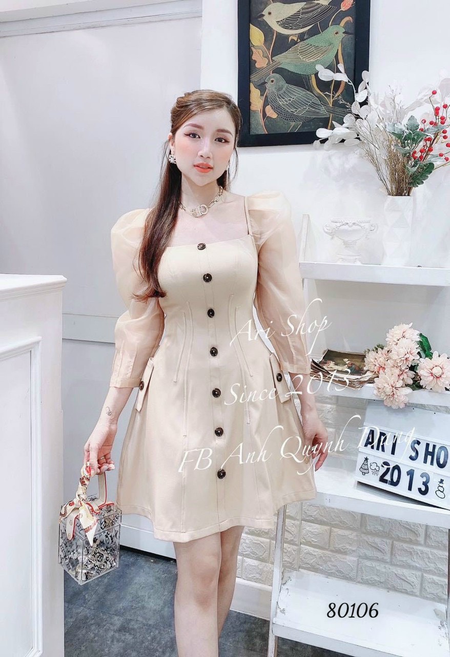 đầm coton lạnh phối tay lưới- hai màu xinh lung linh dx22