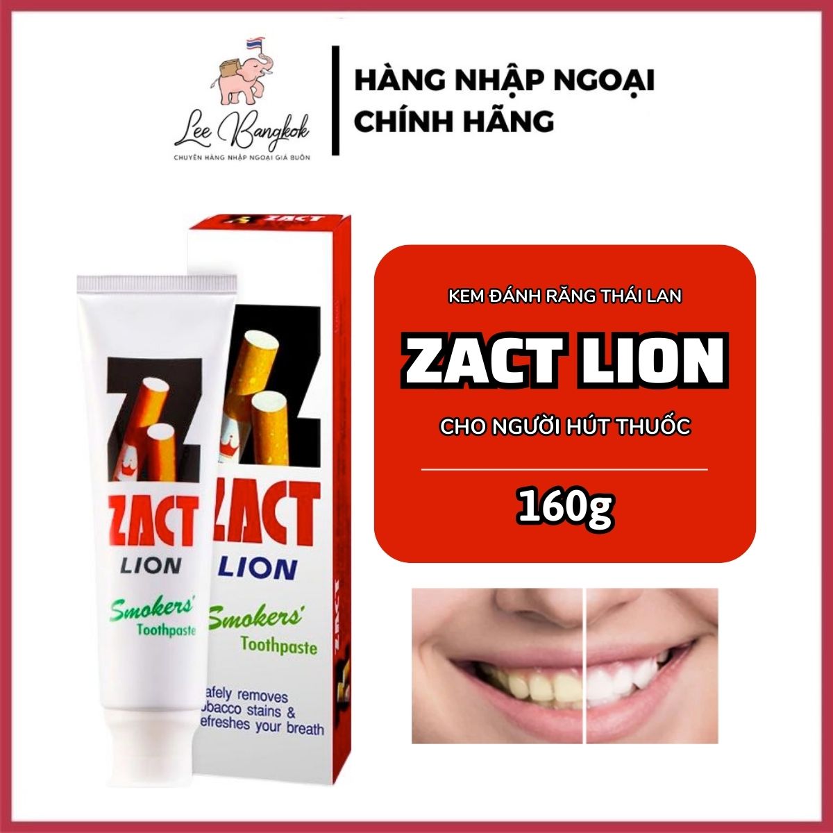 Kem Đánh Răng Cho Người Hút Thuốc Răng Ố Vàng Zact Lion Smokers Toothpaste Thái Lan 160g