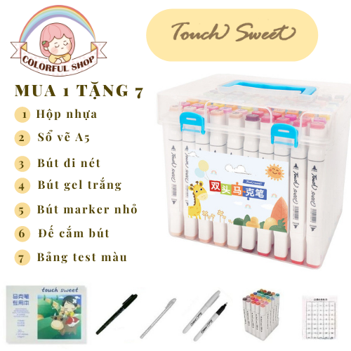 Bút Màu Marker Touch Sweet Dạ Cồn - Hộp Màu Nhựa Vuông Cao Cấp - Hàng Chuẩn (30 màu và 60 màu)