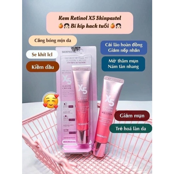Kem Trẻ Hoá Da Retinol X5 Elastin 0,1% Cream Skinpastel Premium Peptide Hàn Quốc 30ml