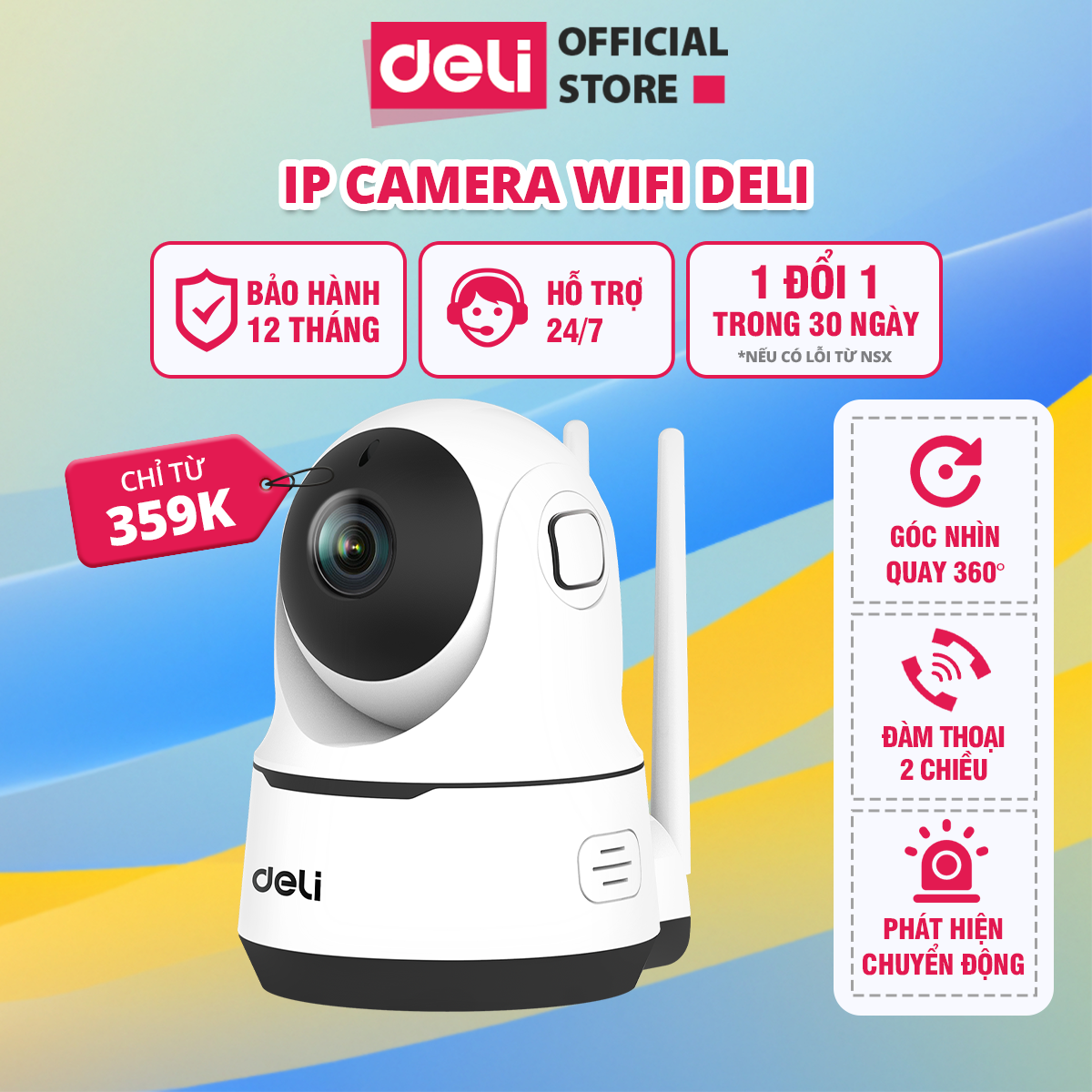 [Cao Cấp] Camera Wifi Trong Nhà IP Deli ES102 Full HD 2MP, Xoay 360 Độ, Giám Sát Gia Đình và Văn Phòng, Hình Ảnh Sắc Nét, Kết Nối Ổn Định, Đàm Thoại Hai Chiều, Phát Hiện Chuyển Động, Hỗ Trợ Lưu Trữ Đám Mây