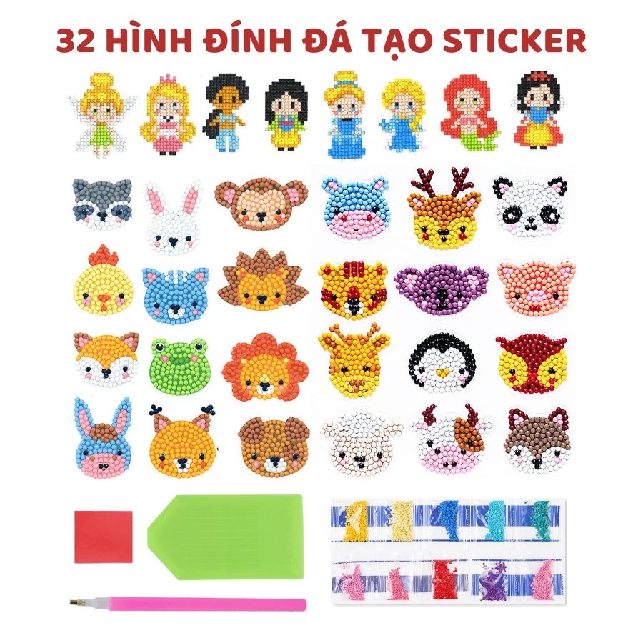 Bộ Làm Sticker 3D Đính Đá Cho Trẻ Em Tranh Kim Cương Đính Đá Tự Làm Trang