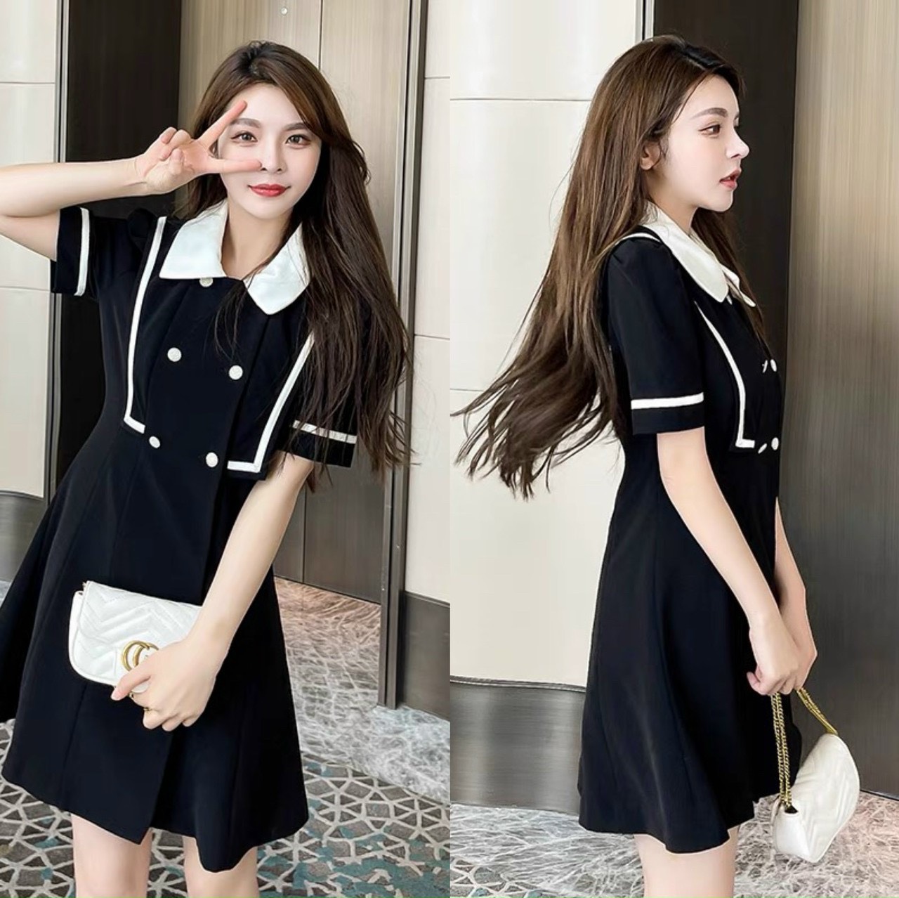 Đầm suông cổ peter viền trắng bigsize 65-85kg