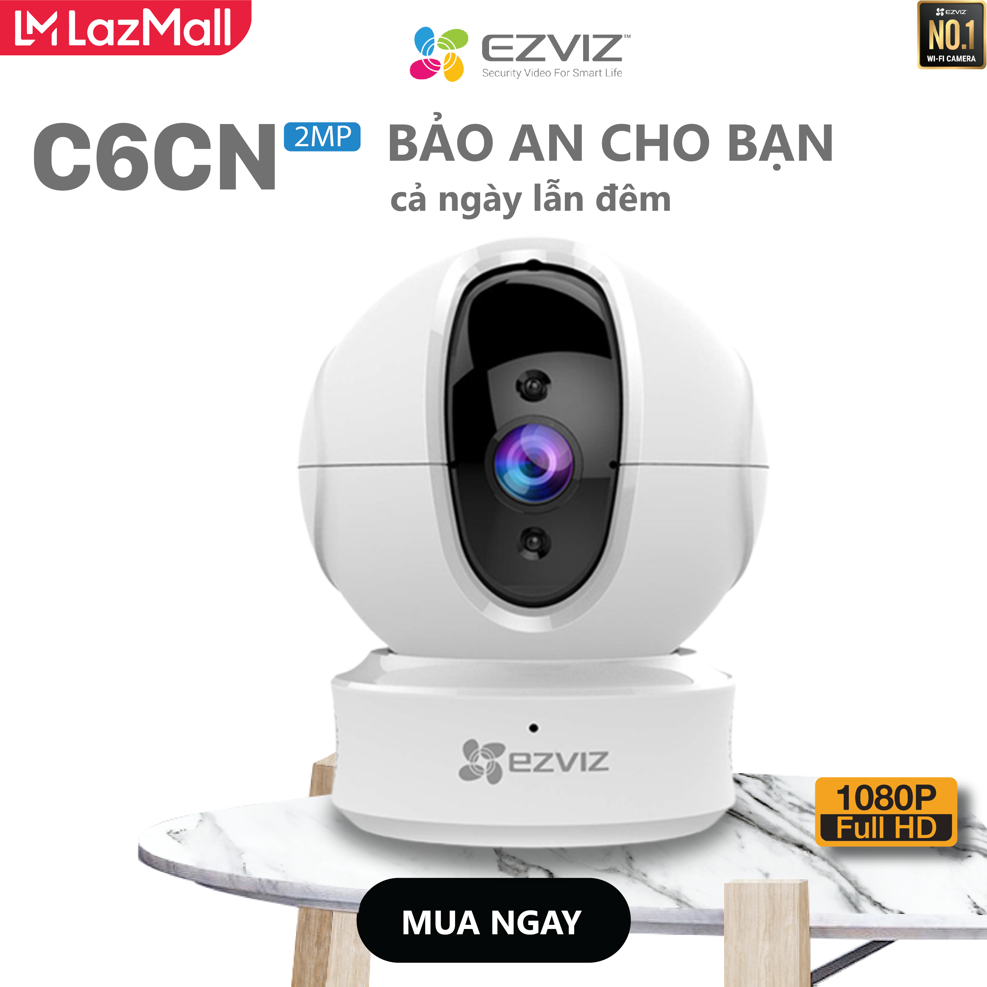 Camera ip wifi ezviz c6cn 2.0mp full hd 1080p - cs-c6cn chuẩn nén h265+, xoay 360 độ + đàm thoại 2 chiều - cs-c6cn-a0-3h2wf theo dõi chuyển động - ezviz hoang nguyen authorized store
