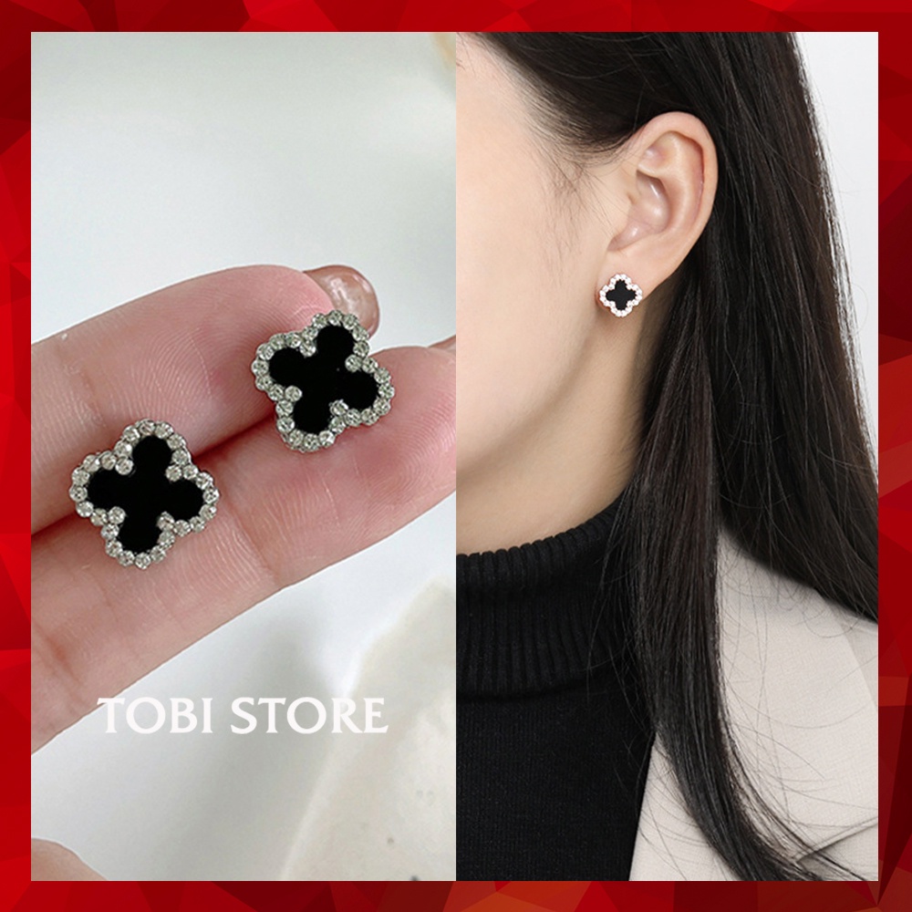 Khuyên tai cỏ bốn là nụ nhỏ đính đá TB700