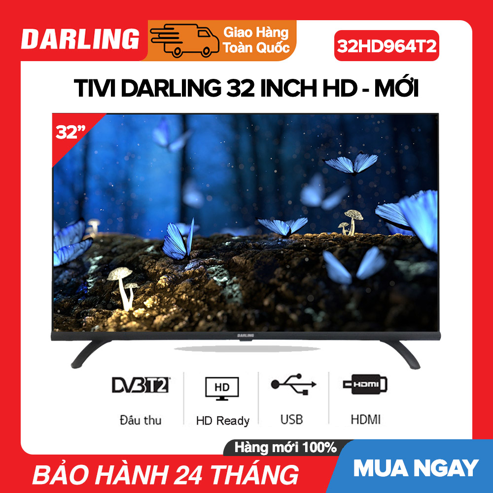 [Sản Phẩm Mới] Tivi Led Darling 32 inch HD Tràn Viền - Model 32HD964T2 HD Ready, Tích hợp truyền hình kĩ thuật số DVB-T2, Âm thanh Dolby Surround, Tivi Giá Rẻ - Bảo Hành 2 Năm Toàn Quốc