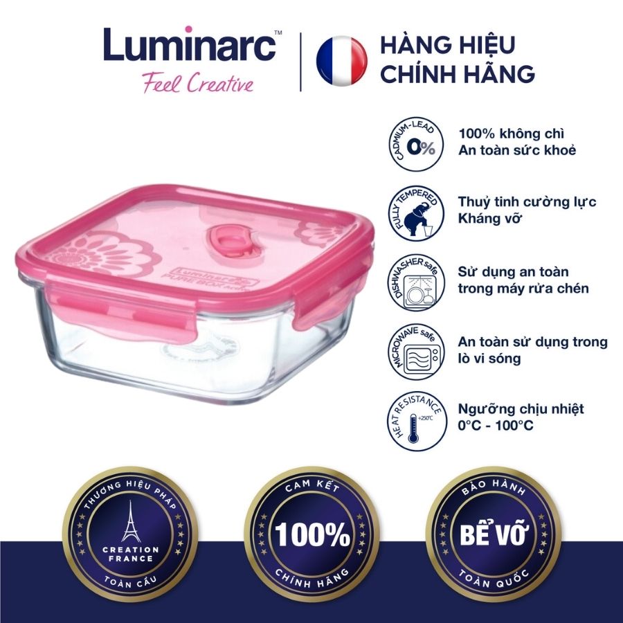 Hộp thuỷ tinh luminarc pure dahlia vuông 1.22l- luhol5317