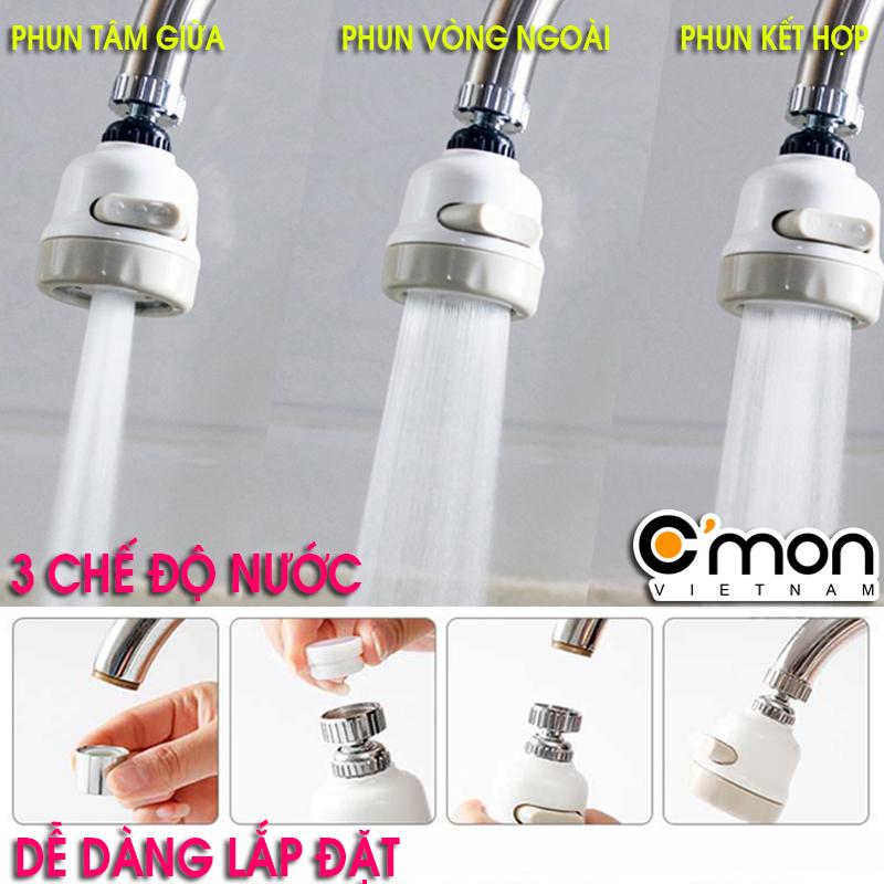 Đầu vòi tăng áp điều hướng xoay 360 độ với 3 chế độ nước C'mon DV-03 (trắng)