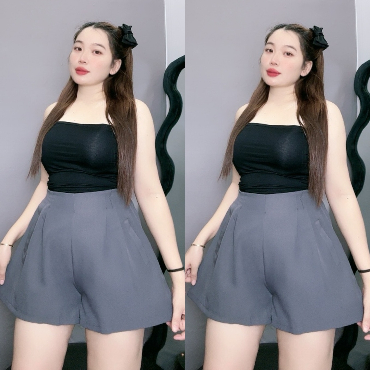Quần đùi bigsize nữ, Quần xếp ly bigsize lưng thun co dãn ngoại cỡ từ 60-100kg Q26 bigsize cô nhỏ