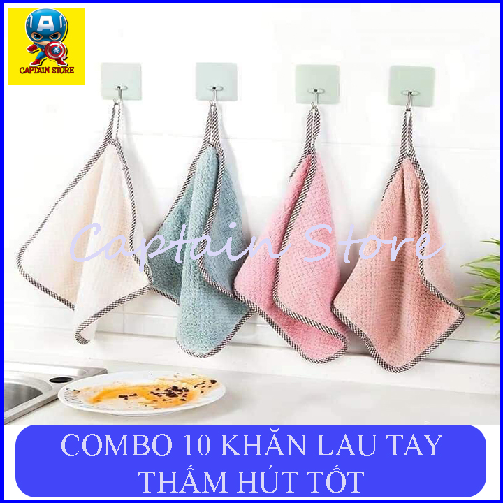 COMBO 10 Khăn tay lau nhà bếp, lau chén bát có móc treo tiện dụng