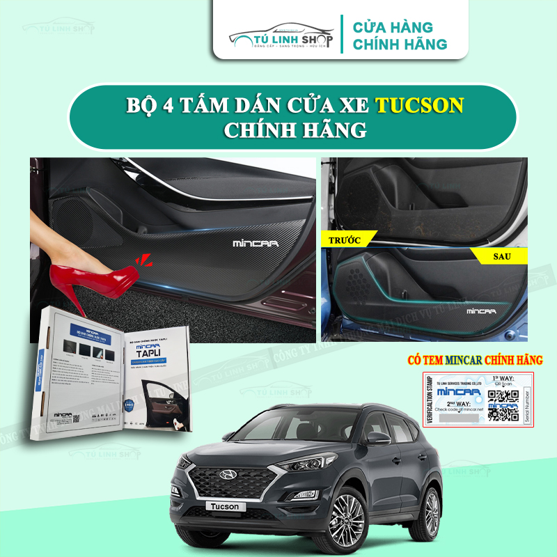 Bộ 4 Tấm dán Tapli xe TUCSON chính hãng MINCAR, chống xước tapi cửa ô tô bằng Carbon Air Fiber cao cấp