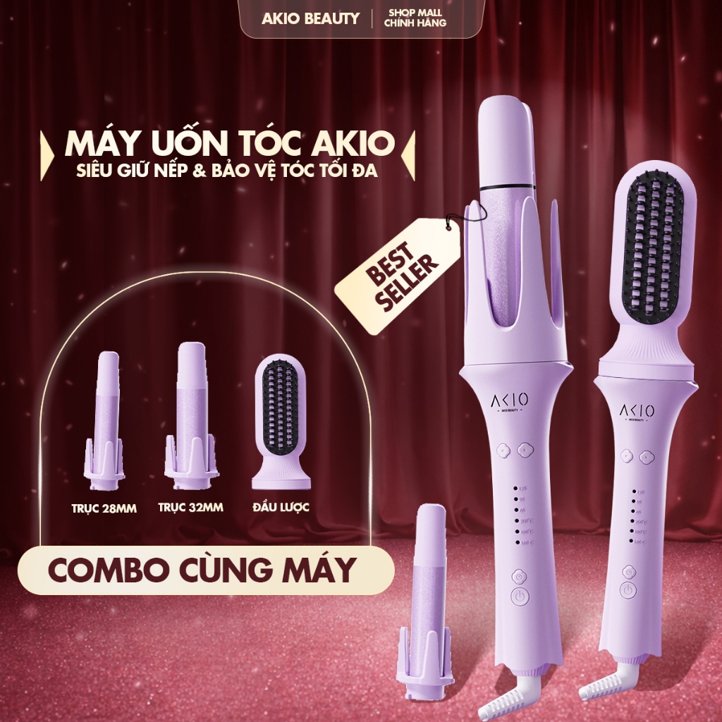 Akio Beauty Automatic Hair Curler with 3 Shafts That Changes the Curling Diameter to 28mm, 32mm, 40mm and 1 Comb Head - 3