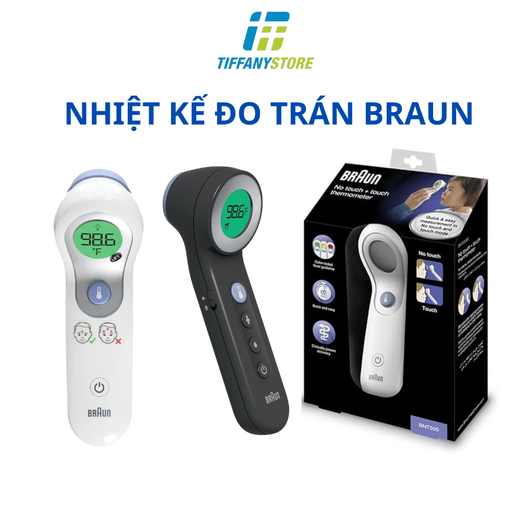 Nhiệt kế đo trán braun no touch 3-in-1 thermometer bnt400bus - braun ntf3000 - nhập tại mỹ