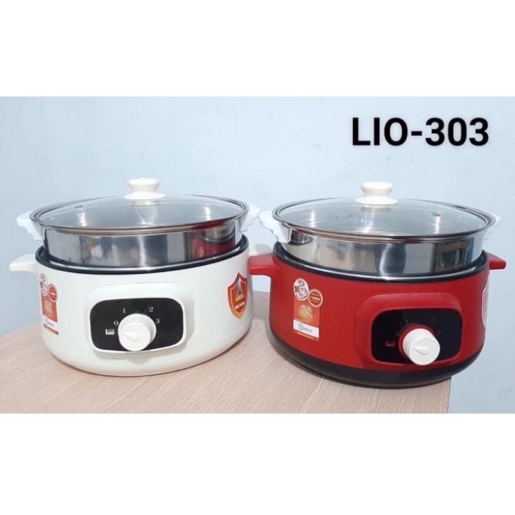 Nồi lẩu điện đa năng Liolux Φ28 LIO-303 Công suất 1300W .Nồi lẩu điện Liolux , nồi lẩu điện đa năng ,nồi lẩu 2 tầng ,lẩu điện, Lòng nồi tráng men chống dính an toàn cho sức khỏe ,với 3 chế độ điều chỉnh nhiệt dễ dàng