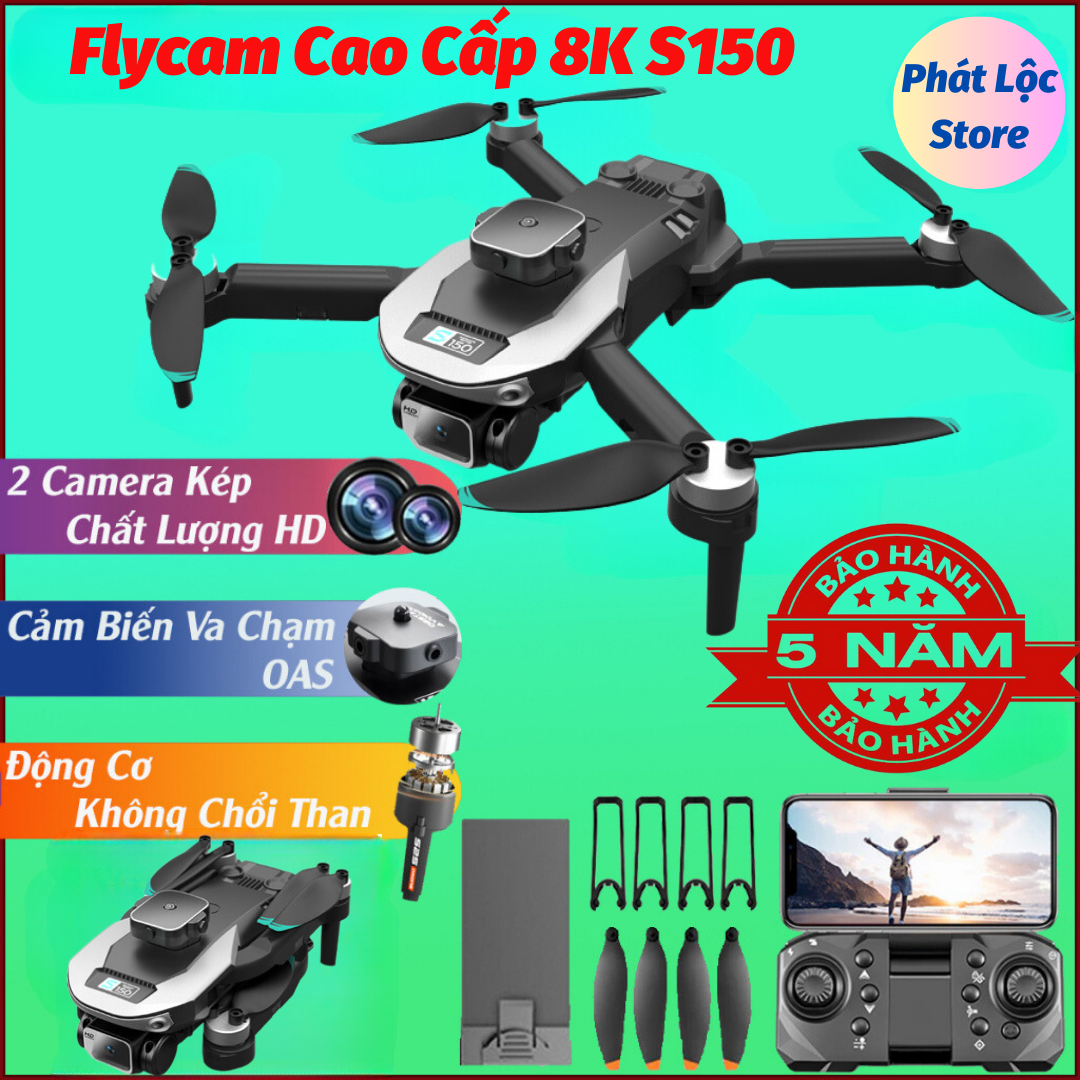Máy Bay Không Người Lái Drone Camera 4K S150 Max, Máy Bay Điều khiển từ xa 4 cánh, Flycam Cao Cấp 2 Camera, Pin Lithium 2000mAh bay 25 Phút, Cảm Biến Chống Va Chạm