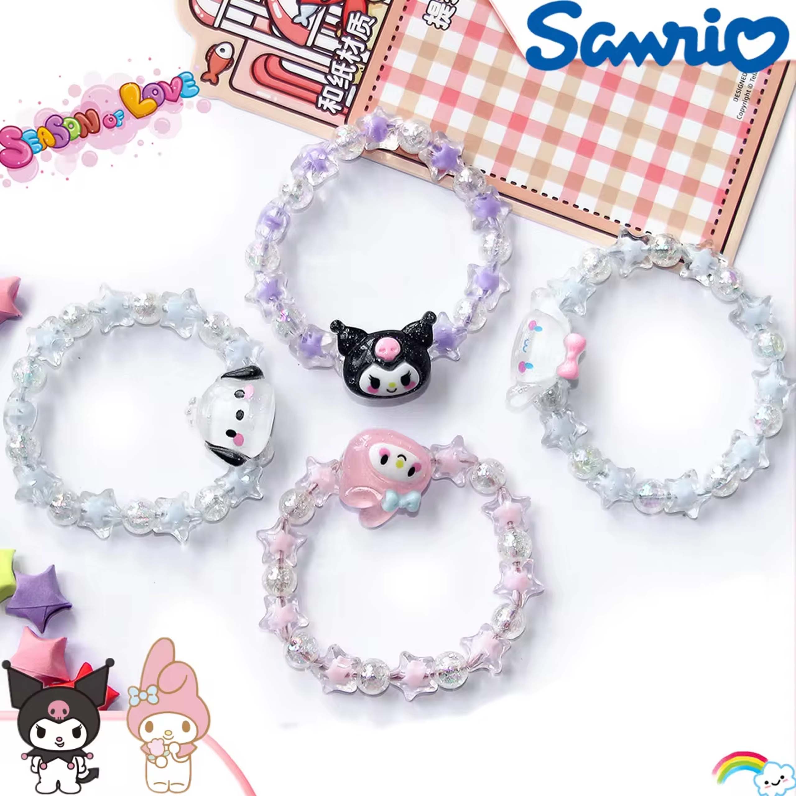 Vòng Tay Trẻ Em, Vòng Đeo Tay Co Dãn Hoạt Hình Kuromi Melody Đồ Chơi Bé Gái Sanrio Hello Kitty Quà Tặng Đáng Yêu