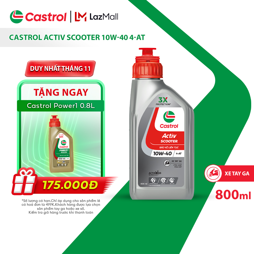 Dầu nhớt xe tay ga Castrol ACTIV SCOOTER 10W-40 4-AT 0.8L