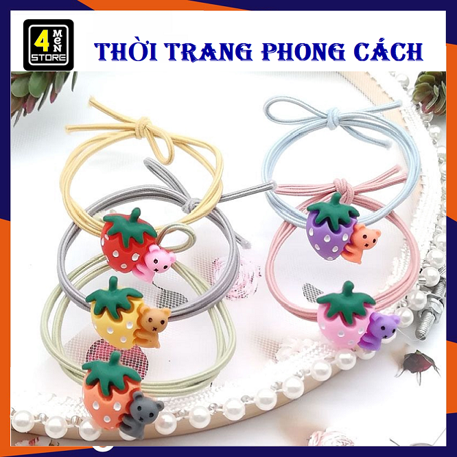 [HCM]⚡ Set 10 Cột Tóc Buộc Tóc Gấu Ôm Trái Dâu Tây Cute Được Tùy Chọn Màu - Combo 10 Dây Buộc Tóc Trang Trí Hình Gấu Dâu Tây Dễ Thương ⚡