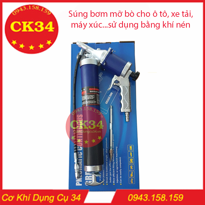 Súng bơm mỡ bò cho ô tô, xe tải, máy xúc sử dụng bằng hơi và tay tiện dụng