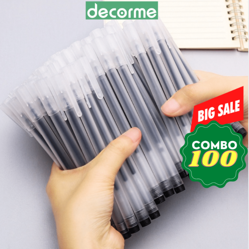 Set 100 Bút gel DecorMe bút gel đen resun bút bi nước đen xanh đỏ mực khô