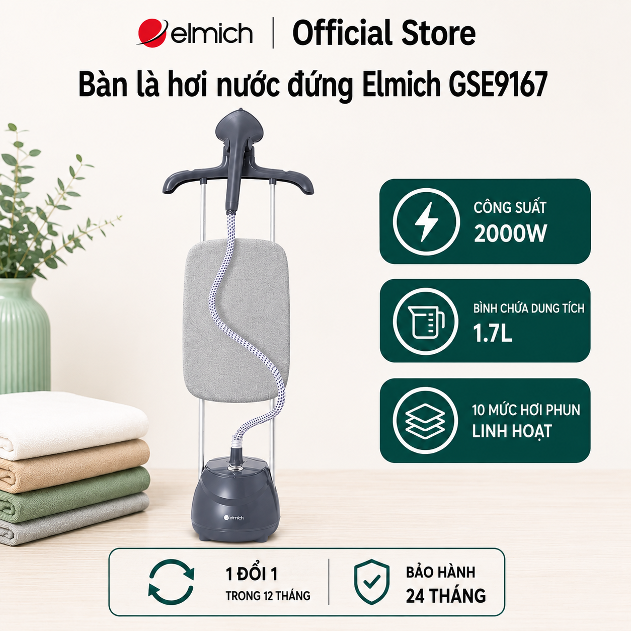 (MEGA 9.9)Bàn là hơi nước đứng Elmich GSE9167