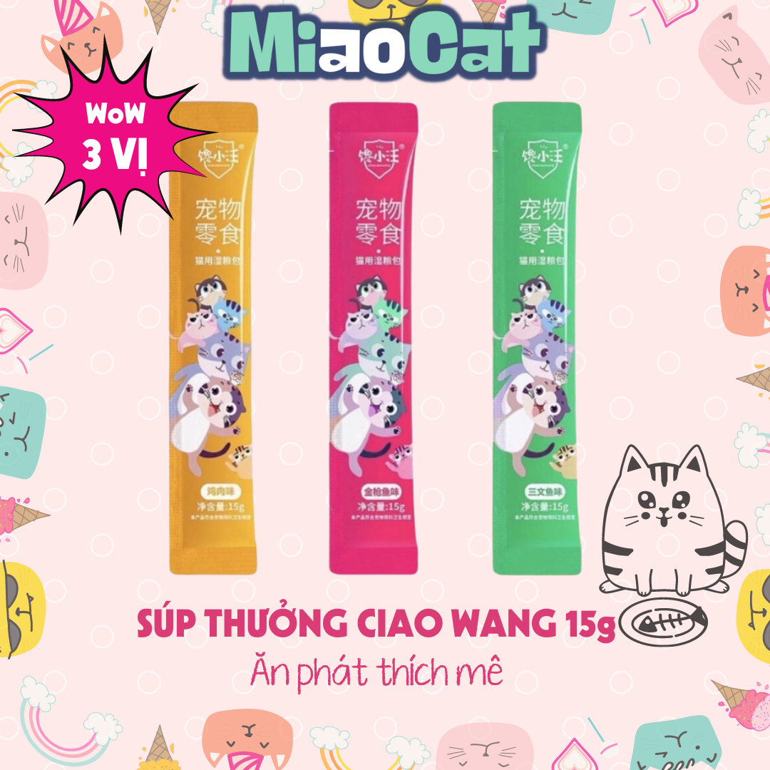 [Combo] 5 Thanh Súp Thưởng Cho Mèo Cat Snack Ciaowang PN1502 Vị Gà, Cá Hồi, Cá Ngừ Siêu Thơm Ngon - MIAOCAT