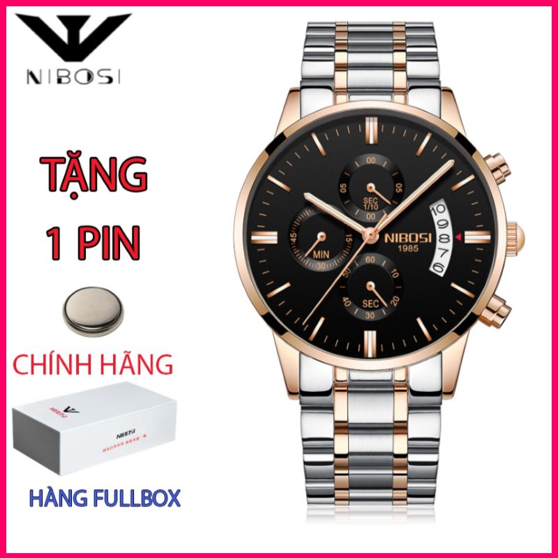 [HCM]( Xả hàng cuối năm) Đồng hồ nam NIBOSI Chạy full 6 kim Đẳng Cấp thời trang lịch lãm dây thép chống gỉ chống nước sang trọng Full box Tặng Pin và Hộp