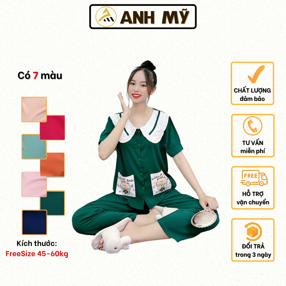 Đồ bộ nữ mặc nhà pijama chất lụa mango cao cấp tay ngắn quần dài GIA MỸ A47