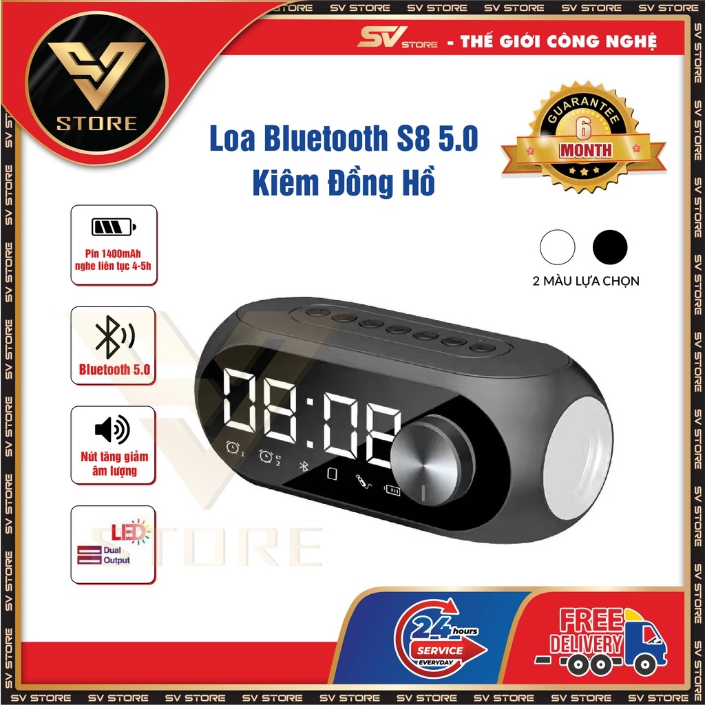 ☍❈ Loa Bluetooth S8 5.0 Kiêm Đồng Hồ - Kết Nối Máy TínhLed 360 - Bảo Hành 6 Tháng