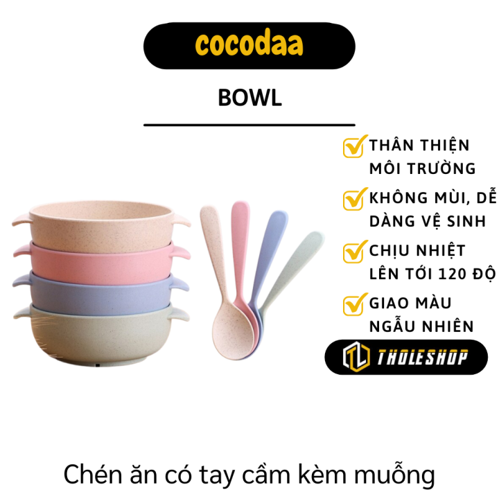 Chén ăn cho bé - Chén ăn có tay cầm kèm muỗng làm từ lúa mạch cho bé cực an toàn thân thiện môi trường