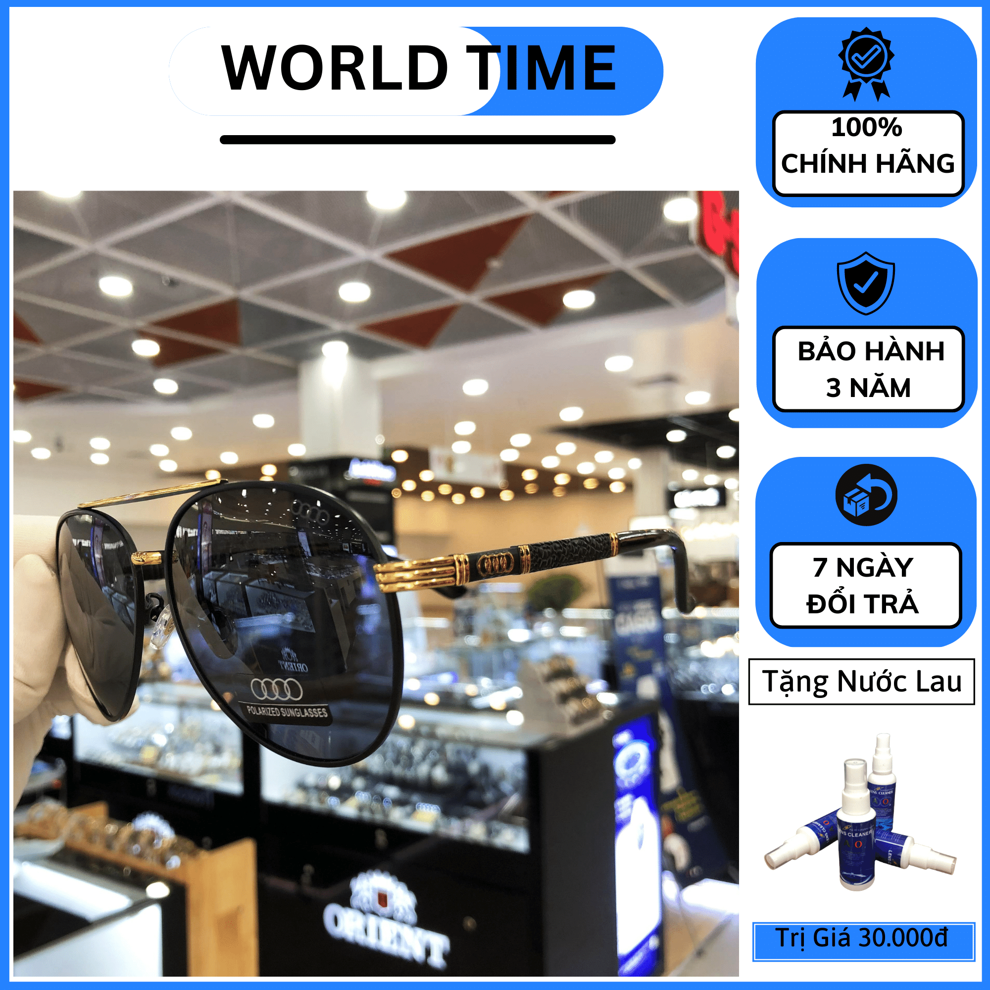 Kính mát nam AUDI đen A80,mắt kính nam Full hộp, khăn lau, thẻ bảo hành 12 tháng- mắt polarized chống chói, chống lóa tặng kèm nước lau kính