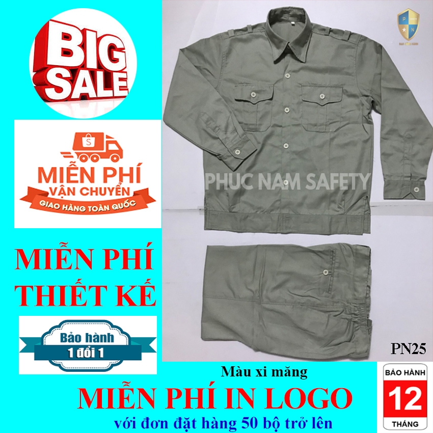 Bộ quần áo bảo hộ lao động, quần áo bảo hộ lao động màu xi măng PN25, quần áo bảo hộ giá rẻ, quần áo bảo hộ lao động, đồng phục công nhân, đồng phục kỹ sư, đồng phục công ty, bảo hộ lao động Phúc Nam