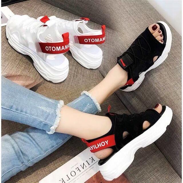 Dép Nữ Sandal Vải chữ Moto Thời Trang Trẻ Trung 2 màu Trắng,Đen